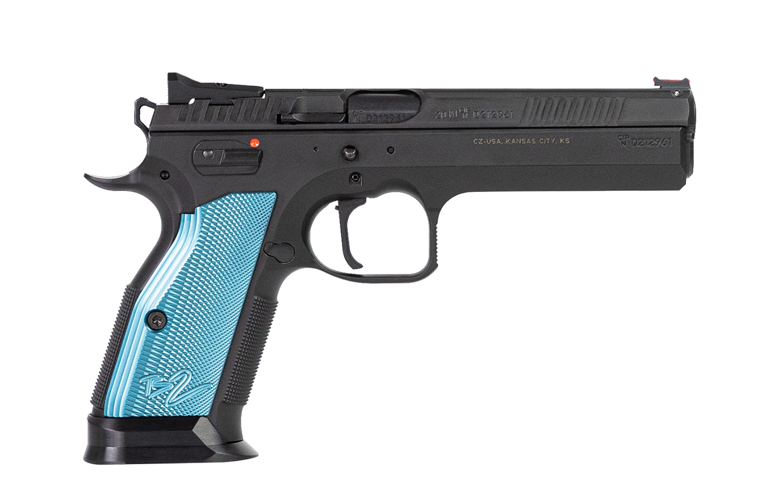 CZ-USA 91220 TS 2 9mm Luger Pistol CZ-USA 91220 TS 2 9mm Luger pistol 5.28 inch barrel steel frame black finish blue grip | Shop Golden Brothers Co.