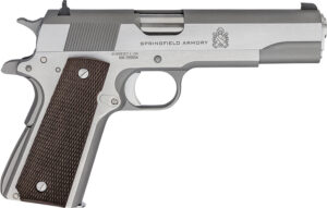 Springfield Armory PBD9151L 1911 Mil-Spec Defend Your Legacy 45 ACP 7+1, 5" Stainless Steel Match Grade Barrel, Stainless Serrated Slide, Stainless Steel Frame w/Beavertail, Checkered Wood Grip