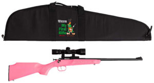 Crickett KSA2220BSC Youth .22 LR bolt action rifle pink synthetic stock youth training rifle package | Shop Golden Brothers Co.