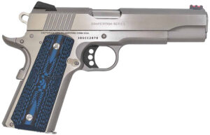 Colt Mfg O1073CCS Competition Government 38 Super 9+1 5" Stainless National Match Barrel, Serrated Slide & Frame w/Beavertail, Checkered Blue G10 Grip, Ambidextrous