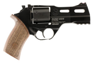 Chiappa Firearms 340219 Rhino 40DS Small Frame 357 Mag 6 Shot, 4" Black Anodized Steel Vent Rib Barrel, Blued Steel Cylinder, Black Anodized Aluminum Frame, Walnut Grip, Concealed Hammer