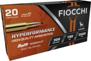 Fiocchi 300WMSCA Hyperformance 300WinMag 180gr Swift Scirocco II Boat Tail Spitzer 20 Per Box/10 Case