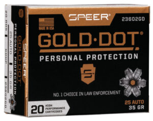Speer 23602GD Gold Dot Personal Protection 25ACP 35gr Hollow Point 20 Per Box/10 Case