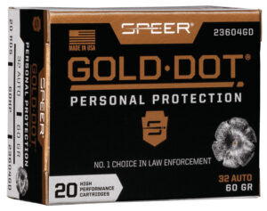 Speer 23604GD Gold Dot Personal Protection 32ACP 60gr Hollow Point 20 Per Box/10 Case