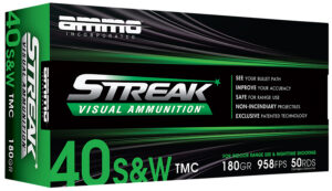 Ammo Inc 40180TMCSTRKGRN50 Streak Visual (GREEN) 40S&W 180gr Total Metal Case 50 Per Box/20 Case