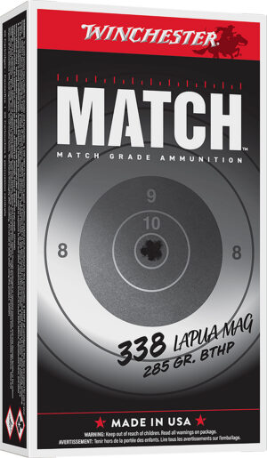 Winchester Ammo S338LM2 Match 338LapuaMag 285gr Boat Tail Hollow Point 20 Per Box/10 Case
