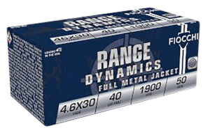 Fiocchi 46EXA Range Dynamics 4.6x30mmH&K 40gr Full Metal Jacket 50 Per Box/20 Case