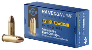 PPU PPH38SU Handgun 38Super+P 130gr Full Metal Jacket 50 Per Box/10 Case