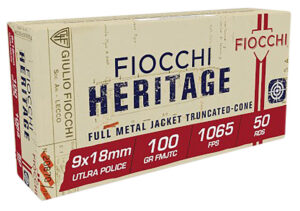 Fiocchi 9X18 Heritage 9x18mmUltra 100gr Full Metal Jacket Truncated Cone 50 Per Box/20 Case