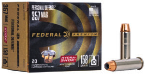 Federal P357HS1 Premium Personal Defense 357Mag 158gr Hydra-Shok Jacketed Hollow Point 20 Per Box/25 Case