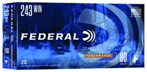 Federal 243AS Power-Shok 243Win 80gr Jacketed Soft Point 20 Per Box/10 Case